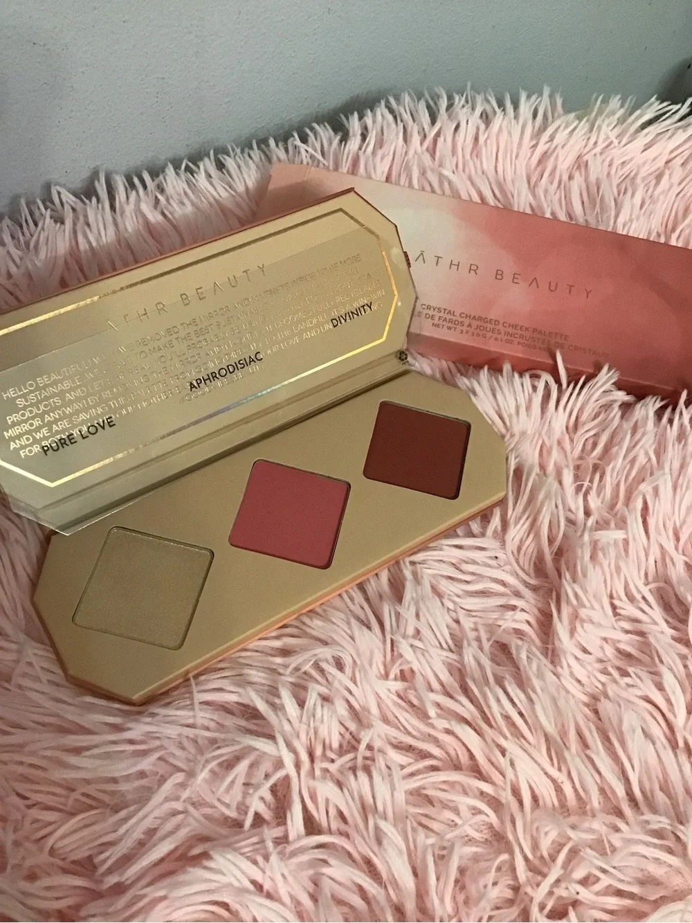 New ATHR Beauty Ruby Blush Highlighter Cheek Trio Palette Pink & Rose Tones Vega
